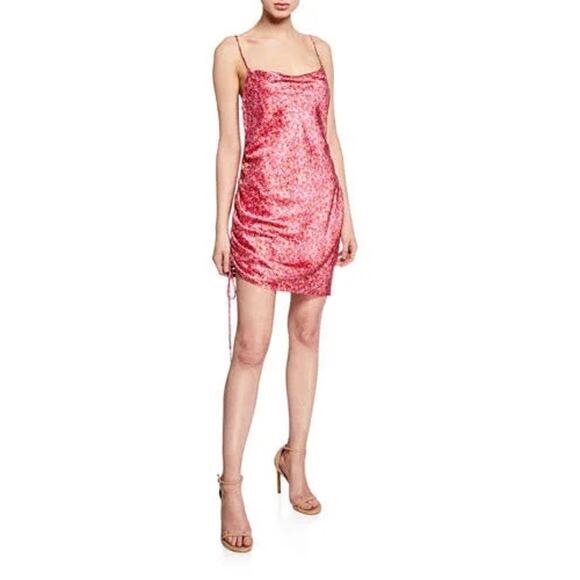 Cinq a Sept Astrid Ditsy Pink Side Shirred Silk Slip Dress - Picture 1 of 6